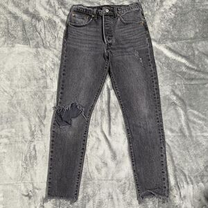 Levi's 501 Skinny Jeans Womens W27 L28 Gray Charcoal Wash Distressed Raw Hem